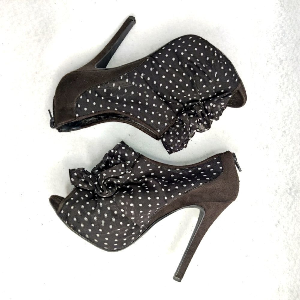 Pinup Rockabilly Polka Dot Ruffle Peep Toe Platform Stiletto Heels Womens Sz 7.5 - Picture 14 of 14